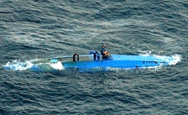 A fiberglass sub seized by the Coast Guard in 2007. Fiberglass is almost undetectable by sonar or radar. (Photo: U.S. Coast Guard and U.S. Navy)